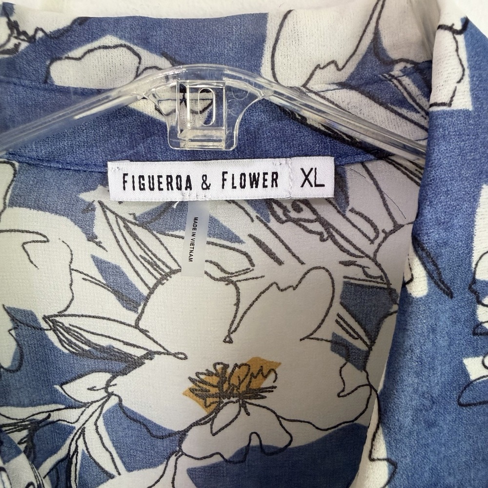 Figueroa & Flower Tunic XL Sheer Blue Floral Chiffon Tank Roll Tab Sleeve‎ NEW - Picture 4 of 9